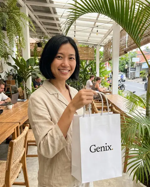 A Genix customer in Bali receiving their sealed delivery parcel