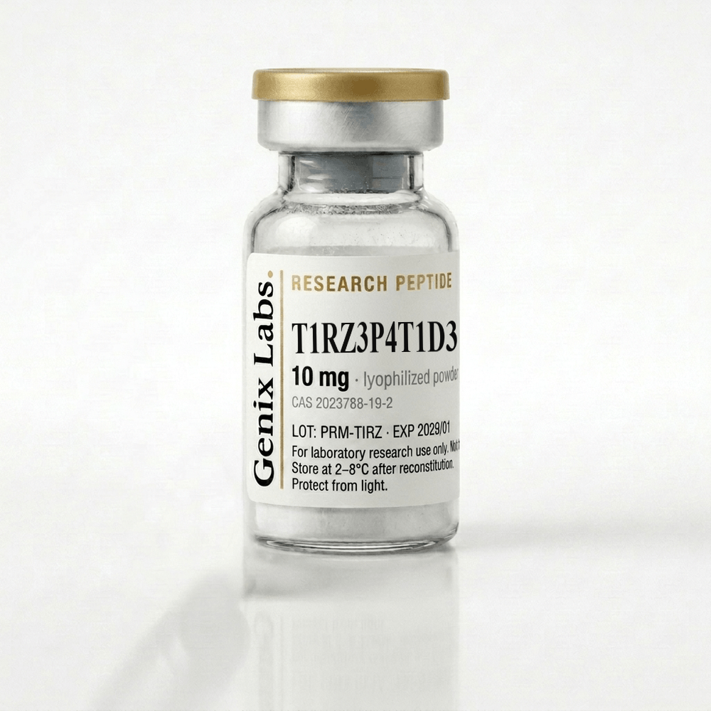 T1RZ3P4T1D3: research peptide vial, lyophilized powder